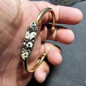 Marly Moretti Bracelet Cuff Bangle Brass Sodalite Pyrite & Dalmatian Jasper